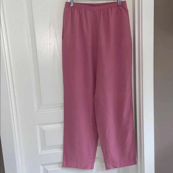 Pure Silk Pink Pull-On Pants Pajama Lounge Everyday GO SILK Washable w/ Pockets - Picture 12 of 15